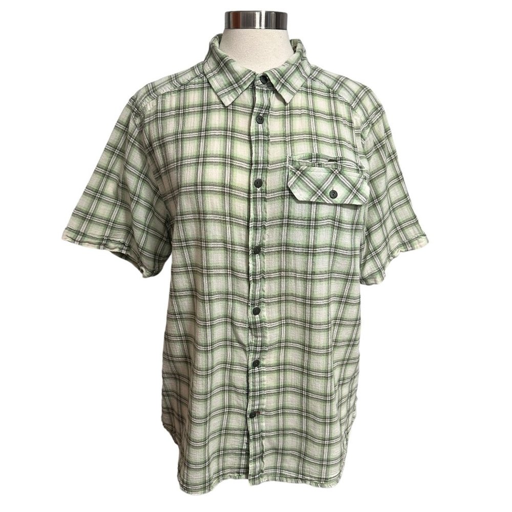 North Face Mens XL Green Plaid Check 100% Cotton Short Sleeve Button Up Shirt